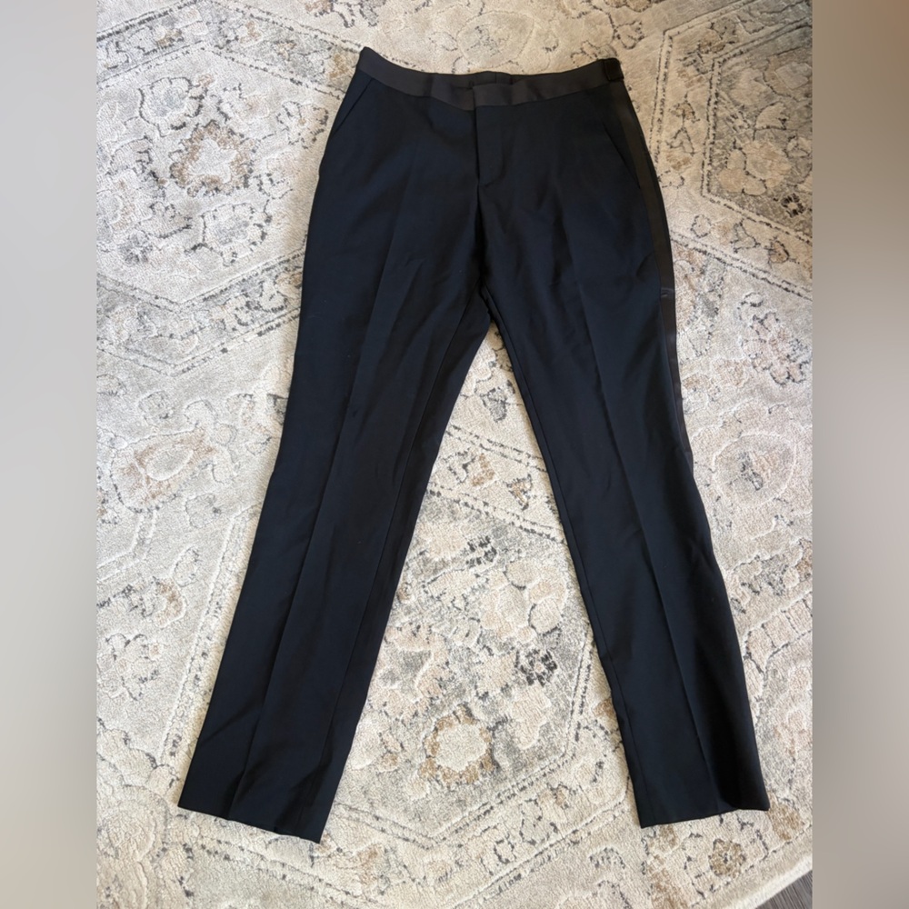 Express Slim Black Performance Stretch Wool-Blend Tuxedo Pant W28 L32 Like new - Picture 4 of 7